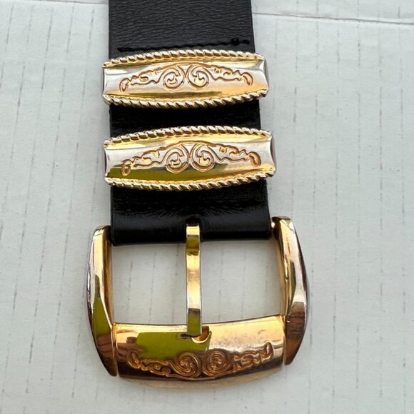 Gianni Versace retro black leather gold details leather belt size  75/30 main image 5